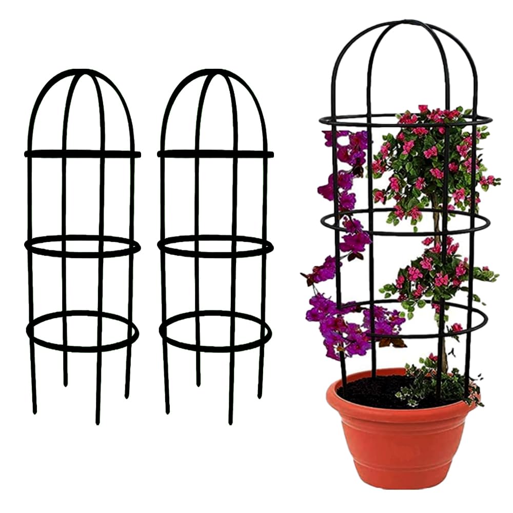 ARTICRAFT 30inch Iron Trellis for Potted Plants, Black Bean Trellis, Plant Supports for Climbing Outdoor and Indoor Plants, Metal Leaf Garden Trellis Stakes (Black,2)