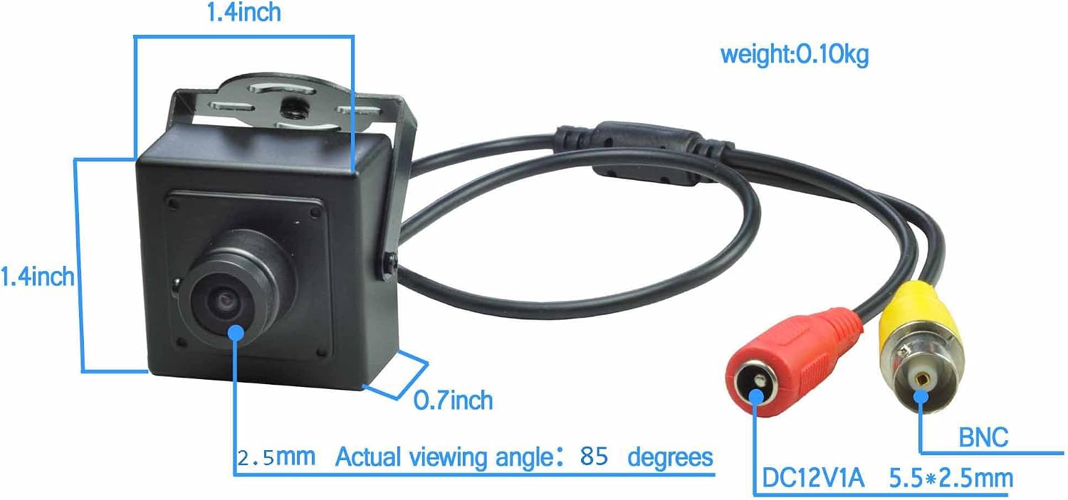 Wired Mini Analog CCTV Camera Wide Angle 2.5mm Lens (with 3.6mm for Spare) CMOS 700TVL with IR Filter Color Security Camera Daytime Vision with Free Power Supply