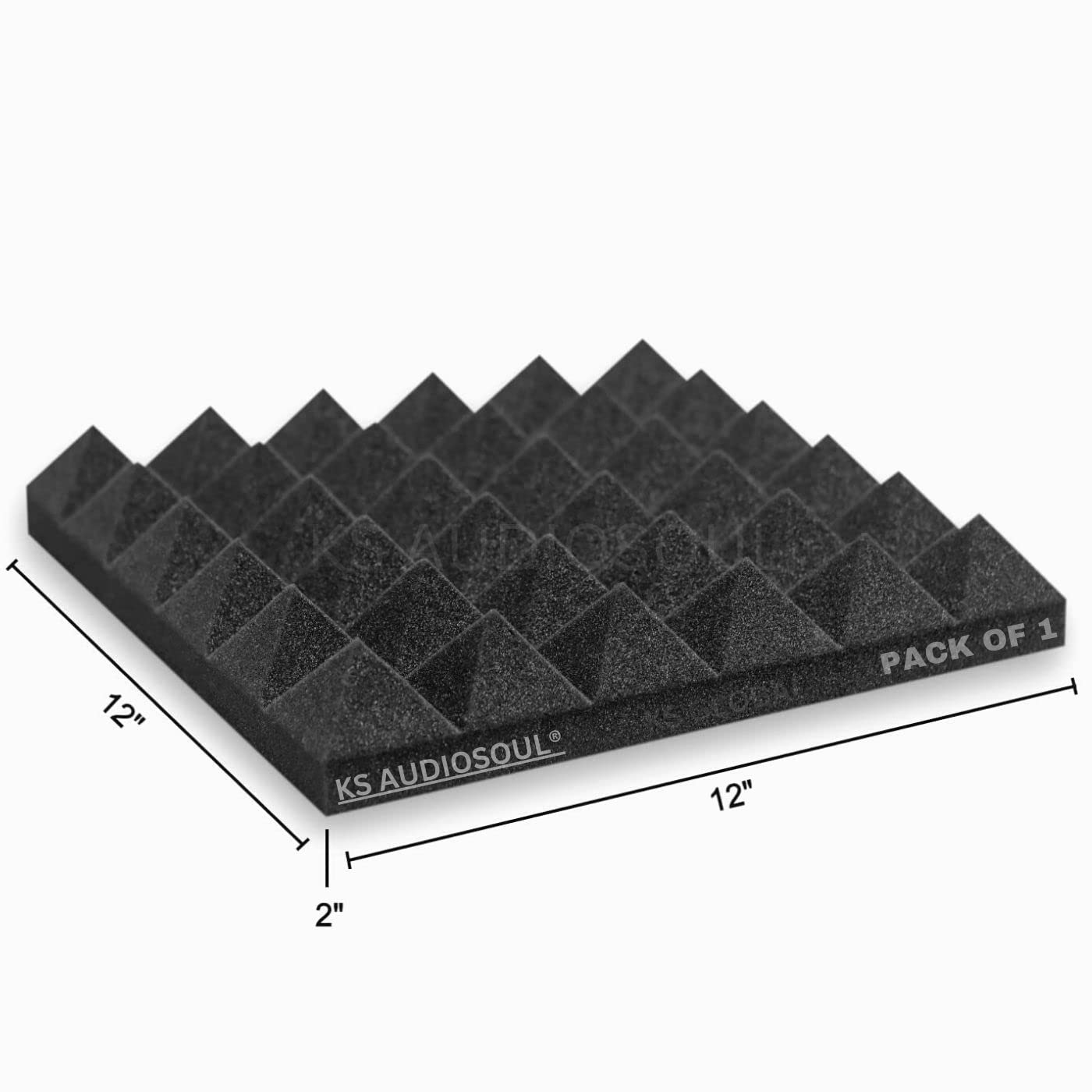 KS AUDIOSOUL® Pyramid Acoustic, 32 Density Foam Panels 12" X 12" X 2 Inches, Soundproof Padding, Soundproofing Wall Tiles Echo Absorption, Sound absorber foam (1 PCS, GREY)