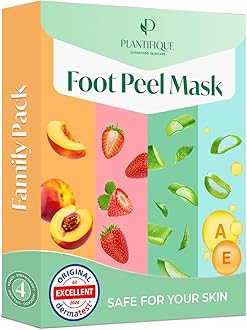 Plantifique Foot Peel Mask – 4 Pairs Exfoliating & Dermatologically Tested Foot Treatment, Removes Dead Skin & Repairs Heels for Soft Feet – Mix Scent, Gift for Women & Men