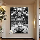 New York Penn Station; 1910 Construction; Custom Printed Teak Wood Magnetic Hanger Frame Optional Poster Wall Art HD Picture Print Painting Canvas Office Living Room Decoration Home Bedroom (16x24inch unframed)