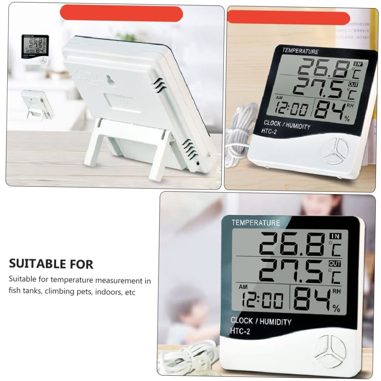 Angoily 2stücke Lcd Digital Aquarium Thermometer Mit Hygrometer Präzise Temperatur Und Feuchtigkeitsmessung Für Aquarien Und Terrarien Tragbar Klare Lcd-anzeige Ohne Batterie