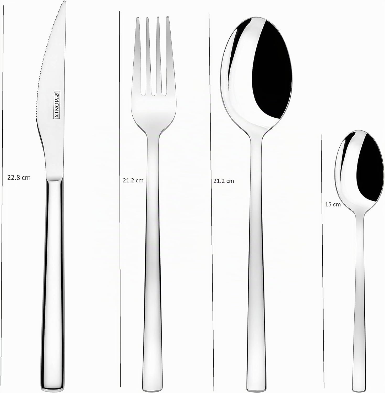 MONIX Génova | Set de Couverts 24 Pièces avec Couteau à Steak en Acier Inoxydable 18/10 Design Moderne Poli ideal Épaisseur 2,5 Mm