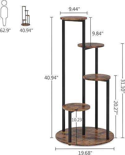 Miniatura 5 de Tribesigns Soporte esquinero para plantas de interior, 4 niveles altos para múltiples plantas en maceta, soportes de madera para macetas con marco