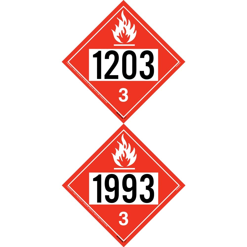1993-1203 Placard, Class 3 Flammable Liquid 10-pk. - 10.75" x 10.75" Laminated Plastic for Temporary Applications, DOT Hazmat Compliant, J. J. Keller