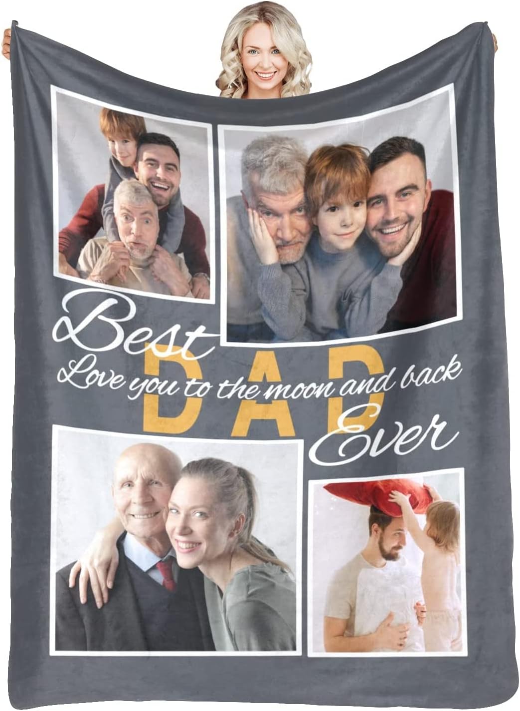 Fathers Day Custom Blanket with Photos Words Personalized Picture Blankets Soft Warm Sherpa