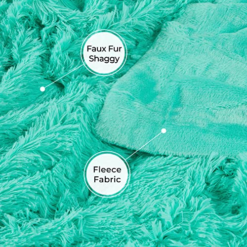 Tuddrom Decorative Extra Soft Faux Fur Blanket Queen Size 80" x 90",Solid Reversible Fuzzy Fluffy Plush Fleece Comfy Microfiber Fur Blanket for Couch Sofa Bed,Teal Blue - Thumbnail 5
