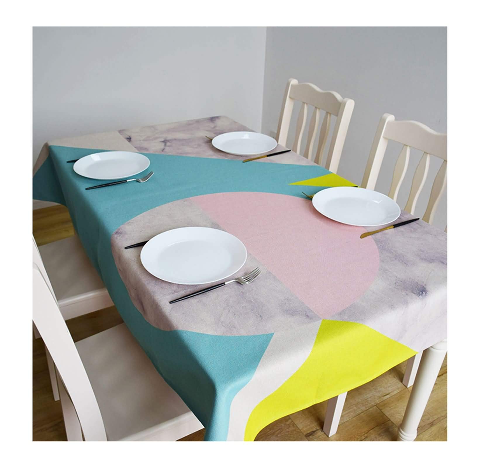 Nappe Geometric 110x110cm en coton lin pour pique-nique et décoration de table moderne