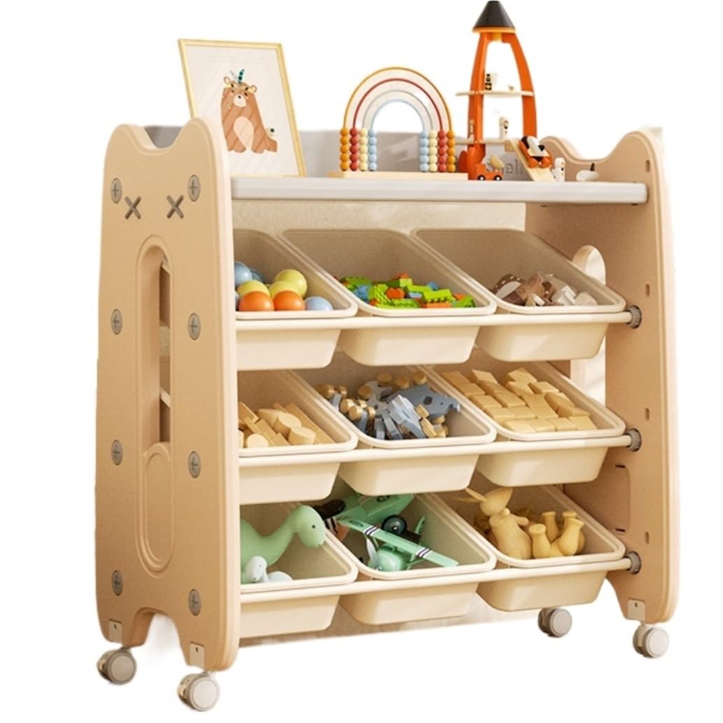 Spielzeugregal Aufbewahrungsregal 4-stufiges Kunststoff-Spielzeug-Aufbewahrungs-Organizer-Bücherregal Mit 9 Herausnehmbaren Spielzeugbehältern. Spielzeug-Organizer-Aufbewahrung Spielzeug Regal Kinderz