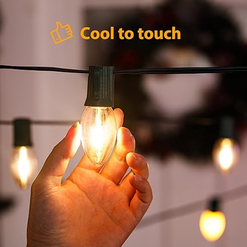 Miniatura 4 de Minetom Paquete de 50 bombillas LED C9 de Navidad, bombillas LED C9 inastillables de plástico transparente, repuesto para luces de cadena de