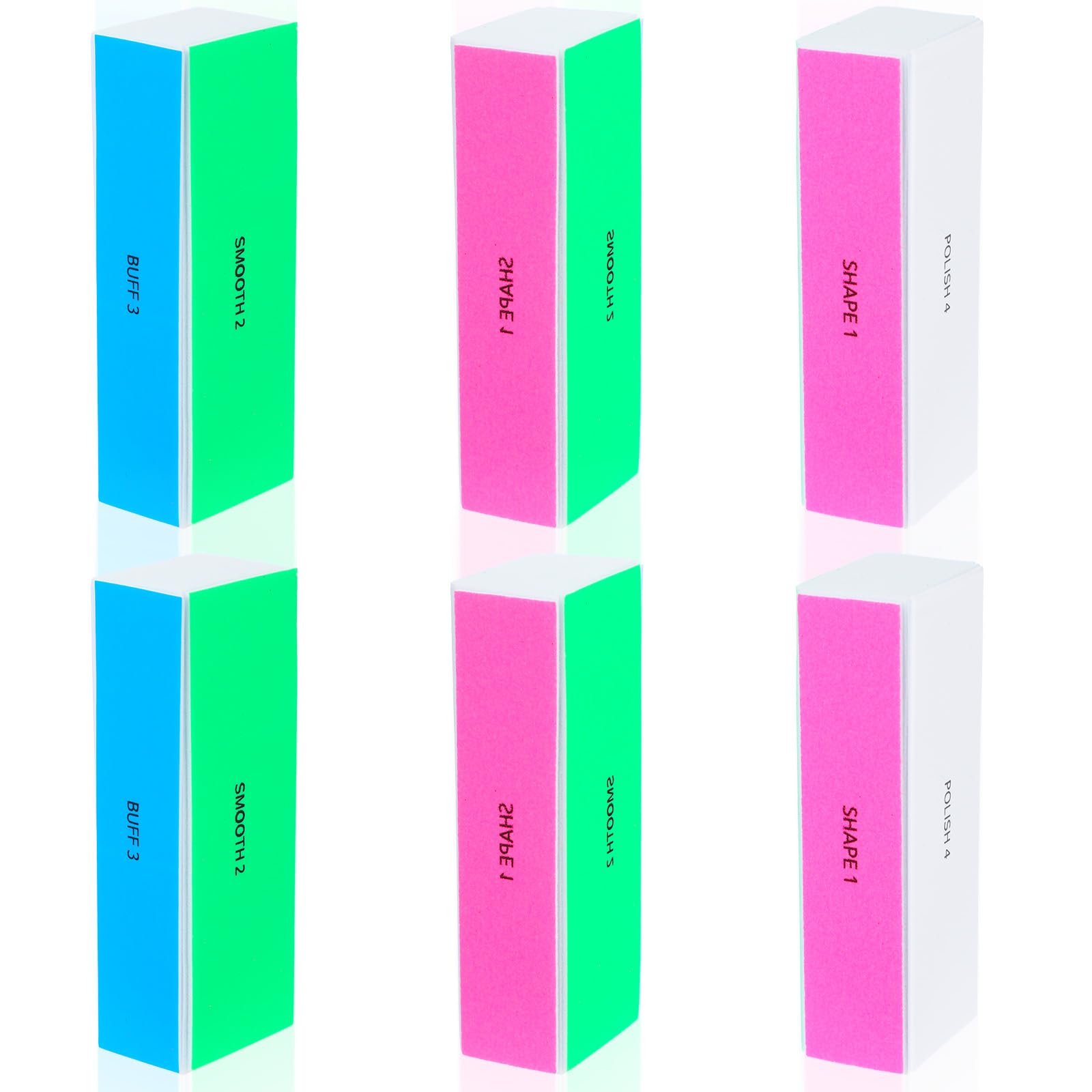 Lot de 6 polissoirs à ongles multicolores, 4 surfaces polies, bloc de lime à ongles pour limer, polir et lisser les ongles, y compris le lit de l'ongle et les bords des ongles