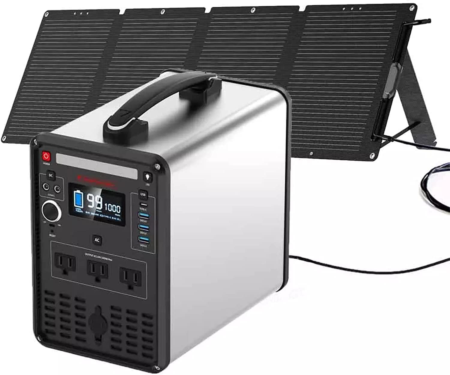 Generador Solar con Paneles solares de 200 W, estación de energía portátil de 1000 W, Ideal para Uso doméstico, Viajes y Cortes de energía.