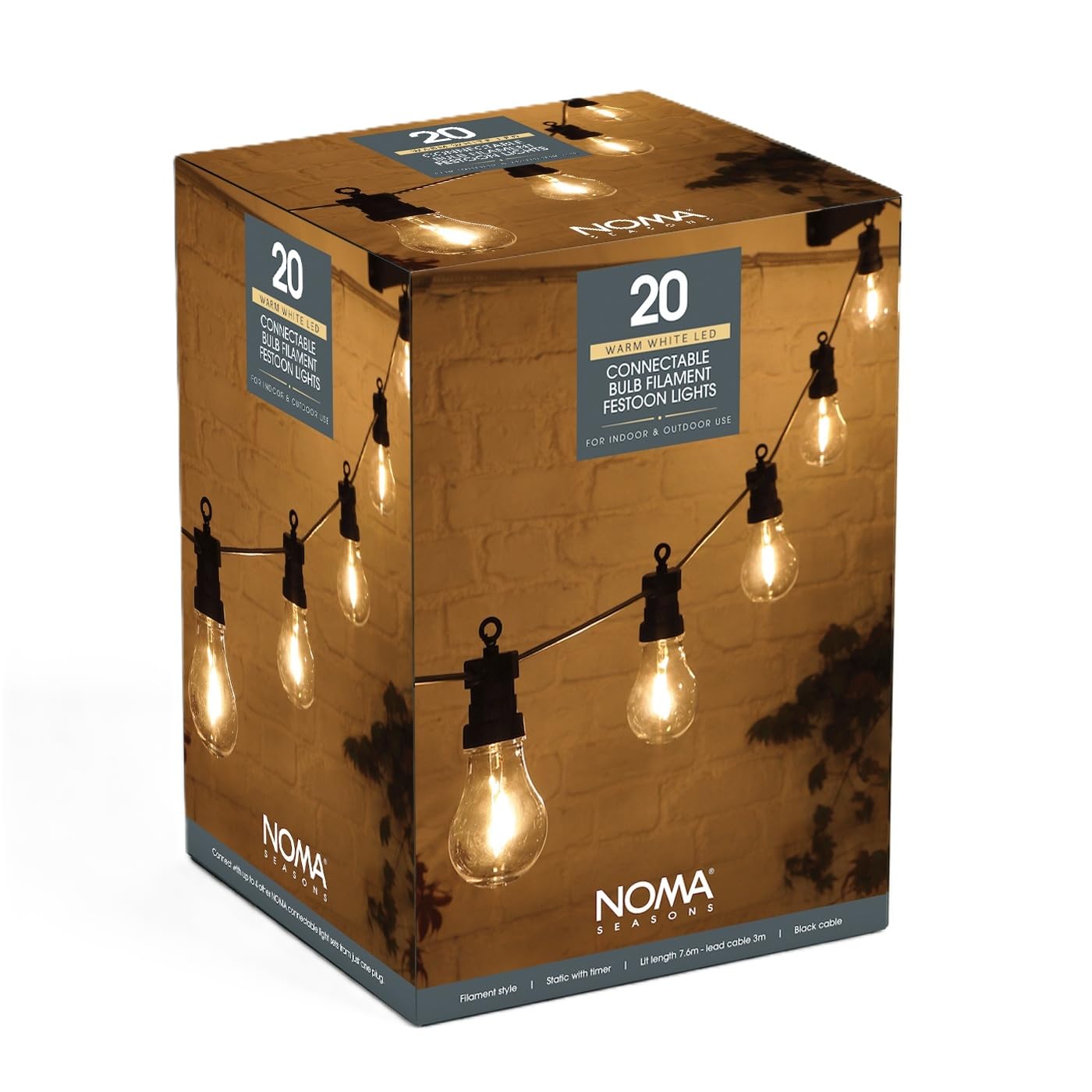 Noma Hanging Connectable Festoon Lights, 20 LED Bulbs, 10.6 m