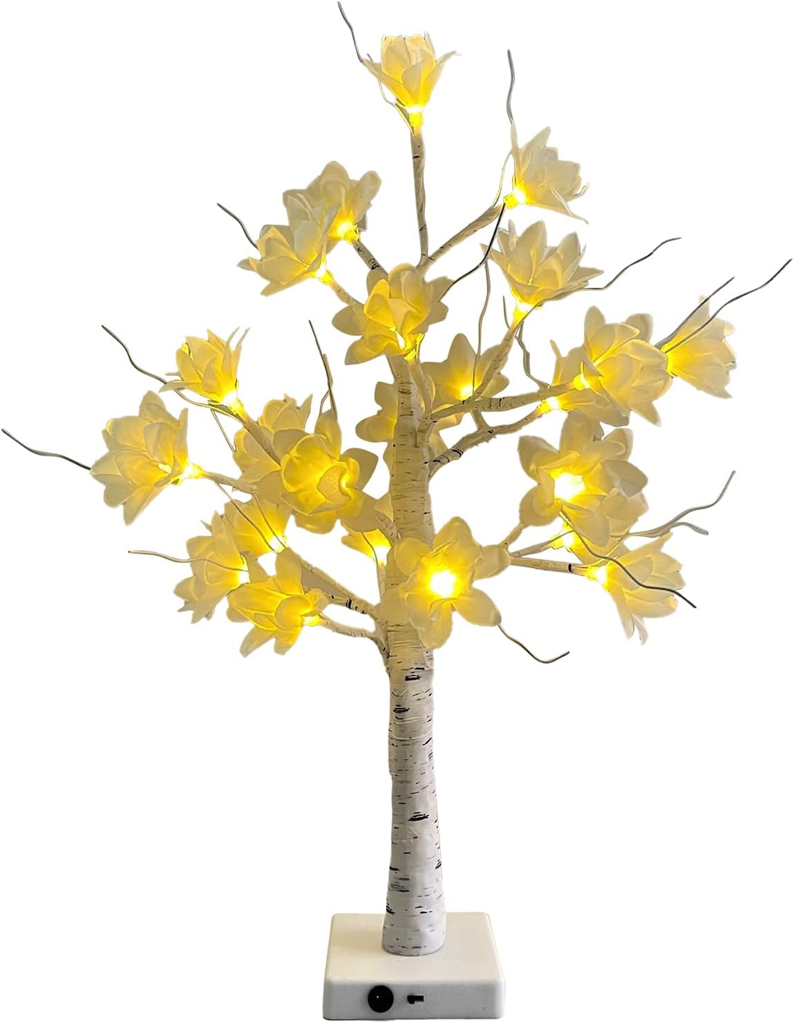 MokylorLighted Magnolia Flower Tree, 14.9 Inch Artificial Tabletop Cherry Blossom Bonsai Tree Lights, USB Plug or Battery Operated Fake Flower Tree Decor for Wedding Party Christmas Decoration