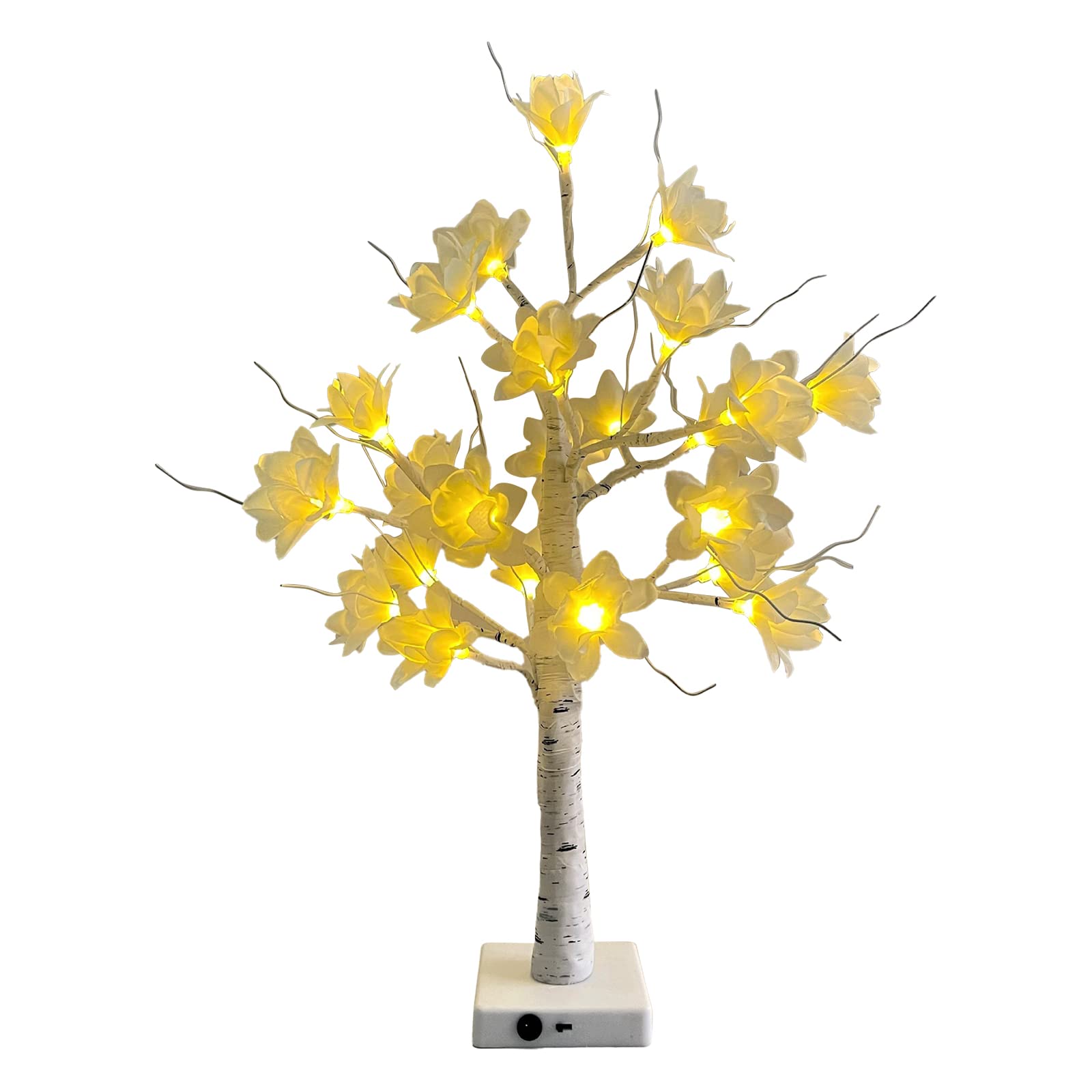 MokylorLighted Magnolia Flower Tree, 14.9 Inch Artificial Tabletop Cherry Blossom Bonsai Tree Lights, USB Plug or Battery Operated Fake Flower Tree Decor for Wedding Party Christmas Decoration