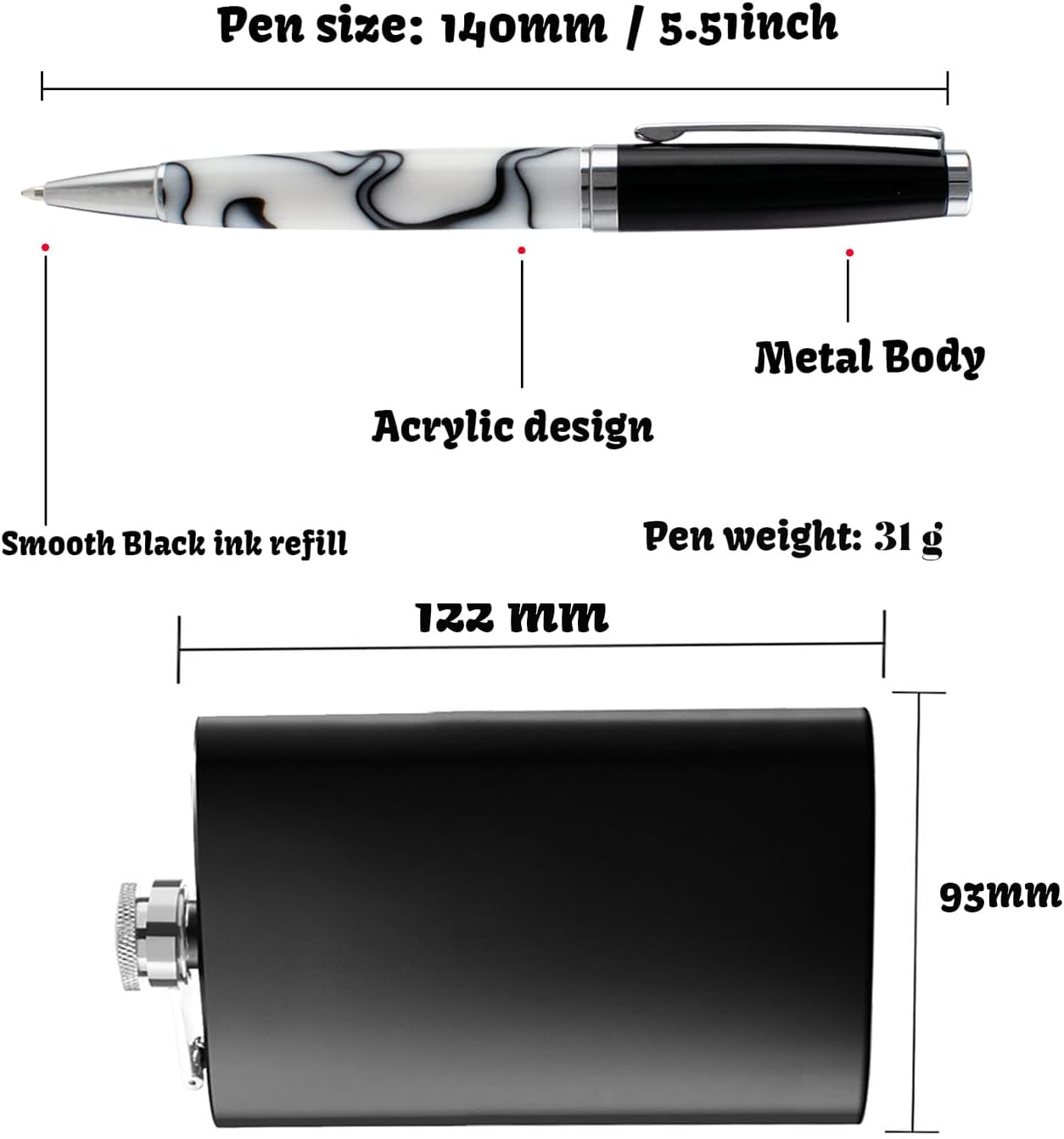 Yastar Personalized Gift Pen - Luxury Ballpoint Pen with a Custom Flagon Black ink - Custom with Your Name or Message, Gift for Friends/Colleagues/Man and Women any occations