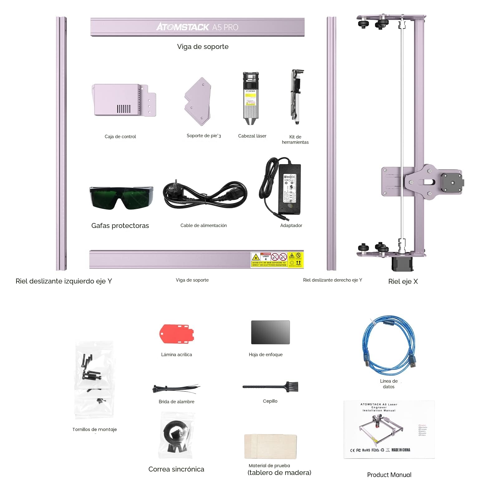 Máquina de grabado láser A5 Pro, 40 W, cortador de madera CNC con foco comprimido, corte de alta precisión para madera y metal, 455 ± 5 nm, rango de trabajo 410 mm x 400 mm