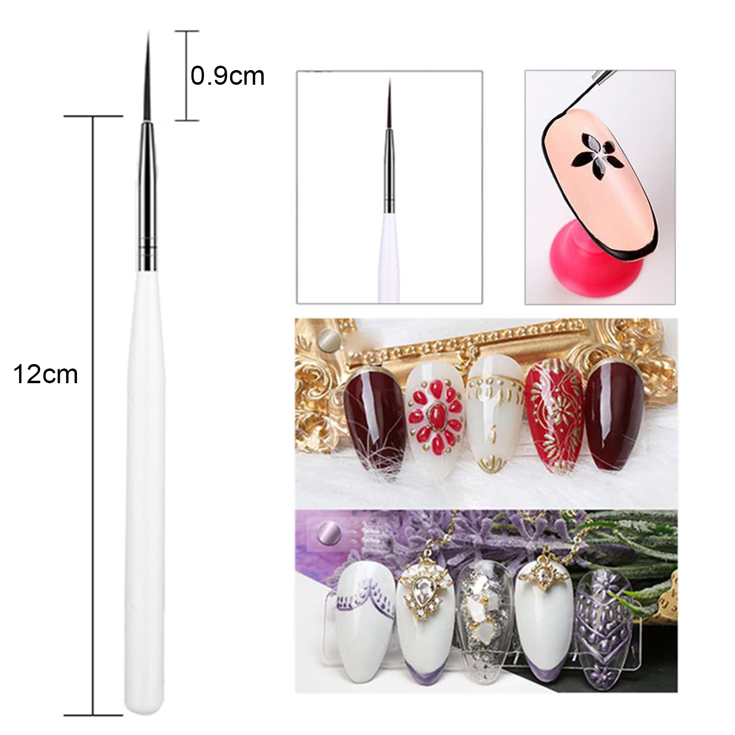 3 Piezas Pinceles para Uñas, Pinceles Uñas Gel Profesionales, Nail Art Pintura Dibujo Línea Herramienta, DIY Nail Art Design