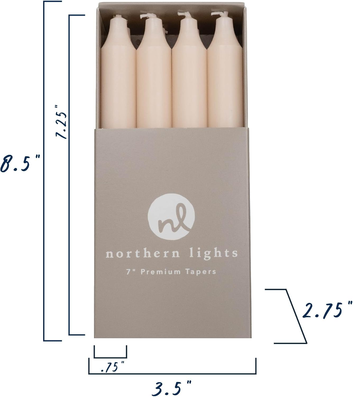 Northern Lights Candles - Premium Tapers - 7" 12PK - Cream - 71738