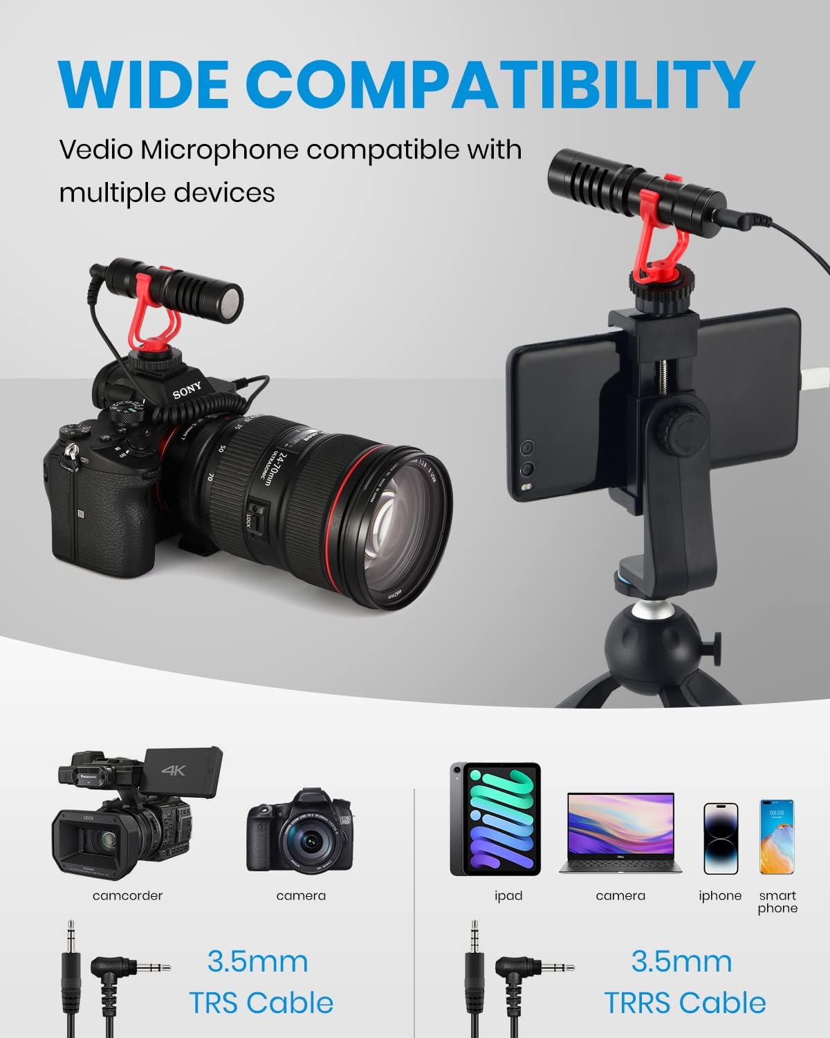 Moukey MCM-1 Video Microphone, Camera Microphone with Shock Mount, Windshield, Professional Vlogging Kit for iPhone, Android Smartphone, DSLR Camera & Camcorder, Battery-Free Shotgun Mic : Electronics