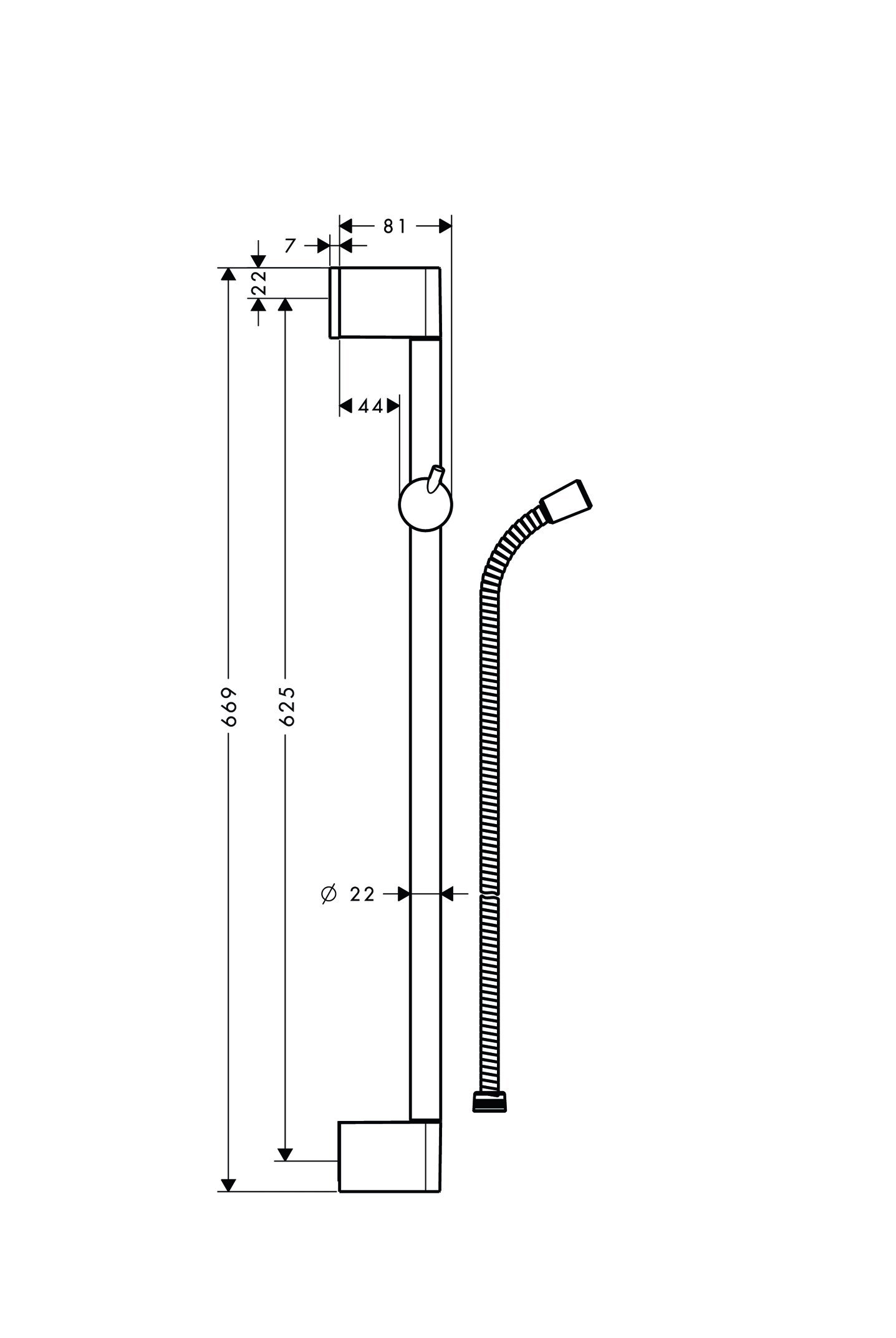 hansgrohe Unica Barre de douche 65 cm avec flexible de douche, chromé, 27615000