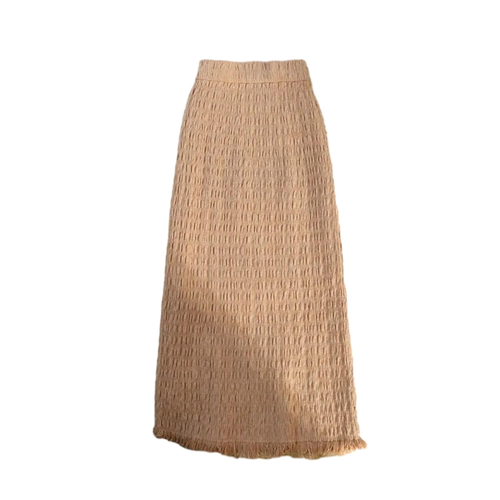 OLEETS Strickrock Für Damen - Herbst Winter Koreanischen Stil, Mode Stricken Röcke Elastische Hohe Taille Quaste Rock Klassisch Elegant Für Party Prom Warme Streetwear