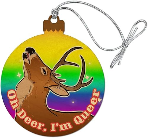 GRAPHICS & MORE Oh Deer I'm Queer Rainbow Pride Gay Lesbian Funny Wood Christmas Tree Adorno de vacaciones