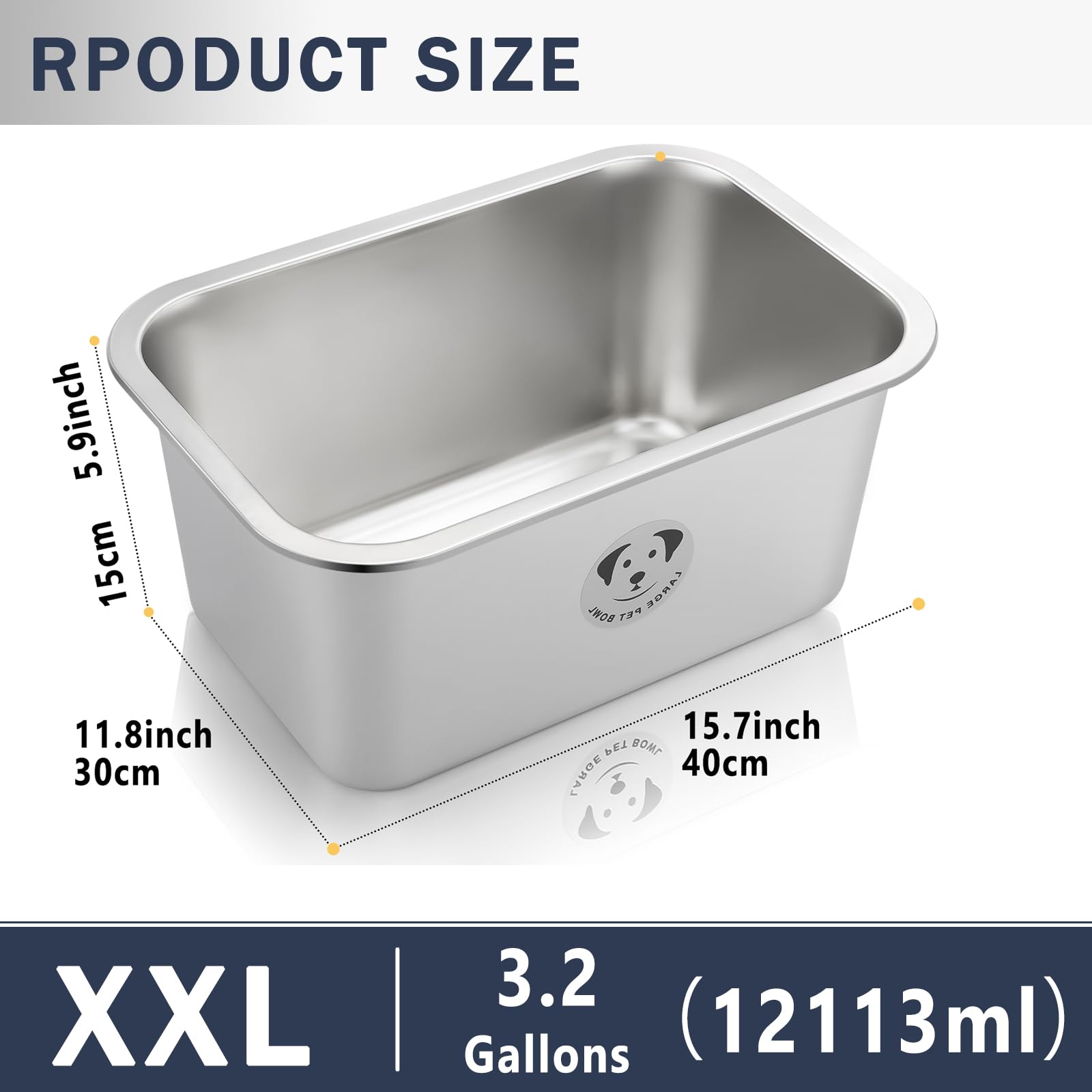 Cuencos de acero inoxidable para perros grandes, cuencos de metal de alta capacidad, cuencos de comida y agua para perros grandes, XL y grandes, 3.2 galones