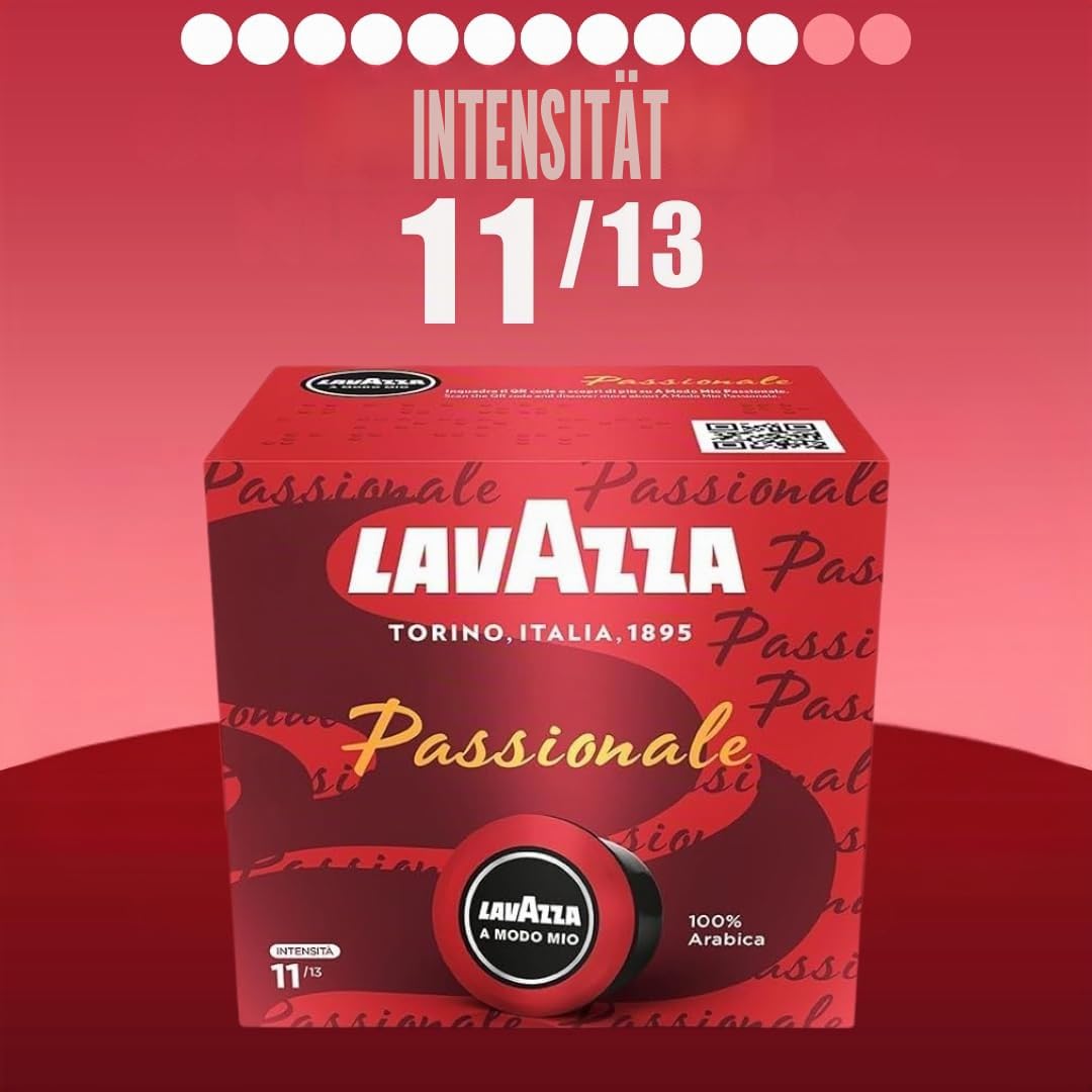 Lavazza, A Modo Mio Passionale, 256 Kaffeekapseln, für einen Espresso mit Noten von Karamell und Schokolade, 100% Arabica, Intensität 11/13, dunkle Röstung, 16 Packungen x 16 Kapseln