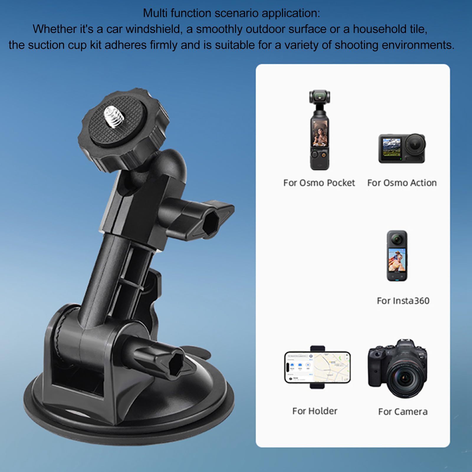 Supporto A Ventosa Per DJI Osmo Action - Regolabile 360° Per Auto, Bici E Action Cam - Foto 10