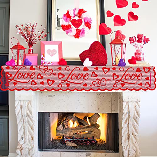 Valentine's Day Table Runner, 14 X 72 Inch Red Lace Love Heart Table Runner For Valentine Dinner Table Decoration Galentine's Day Party Supplies #TOP5