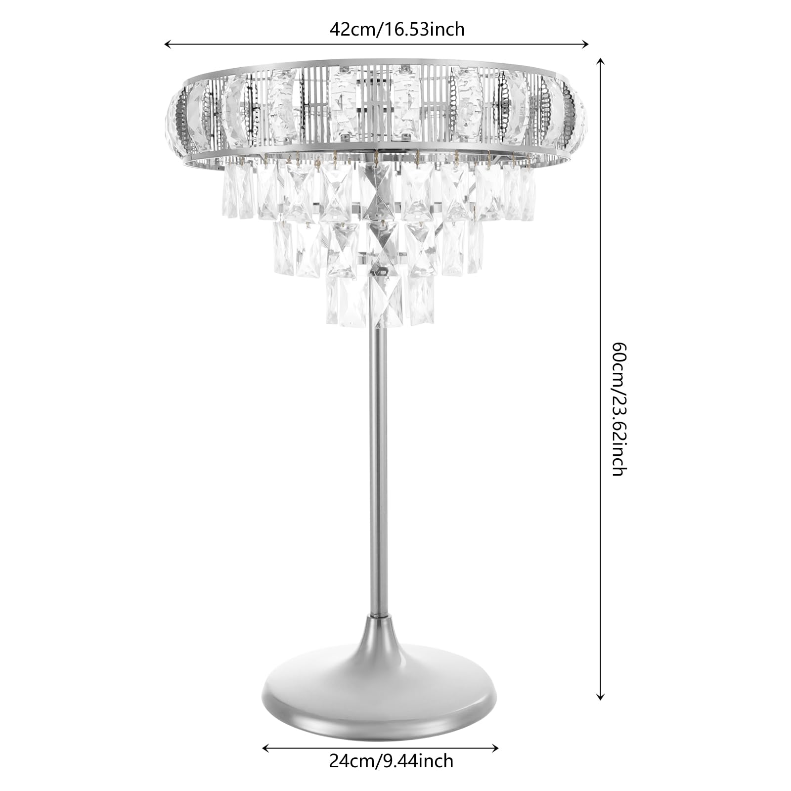 Supporto per fiori in acrilico e metallo, con ciondolo in cristallo, moderno | Decorazione da tavolo per matrimoni, eventi, supporto per fiori, 42 x 60 cm