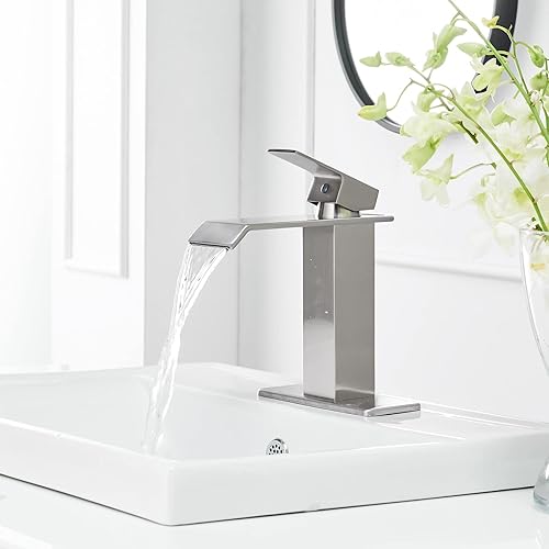 Miniatura 10 de Grifo de lavabo de bronce aceitado cascada grifo de baño alto moderno grifo de lavabo de una sola manija, con montaje de drenaje