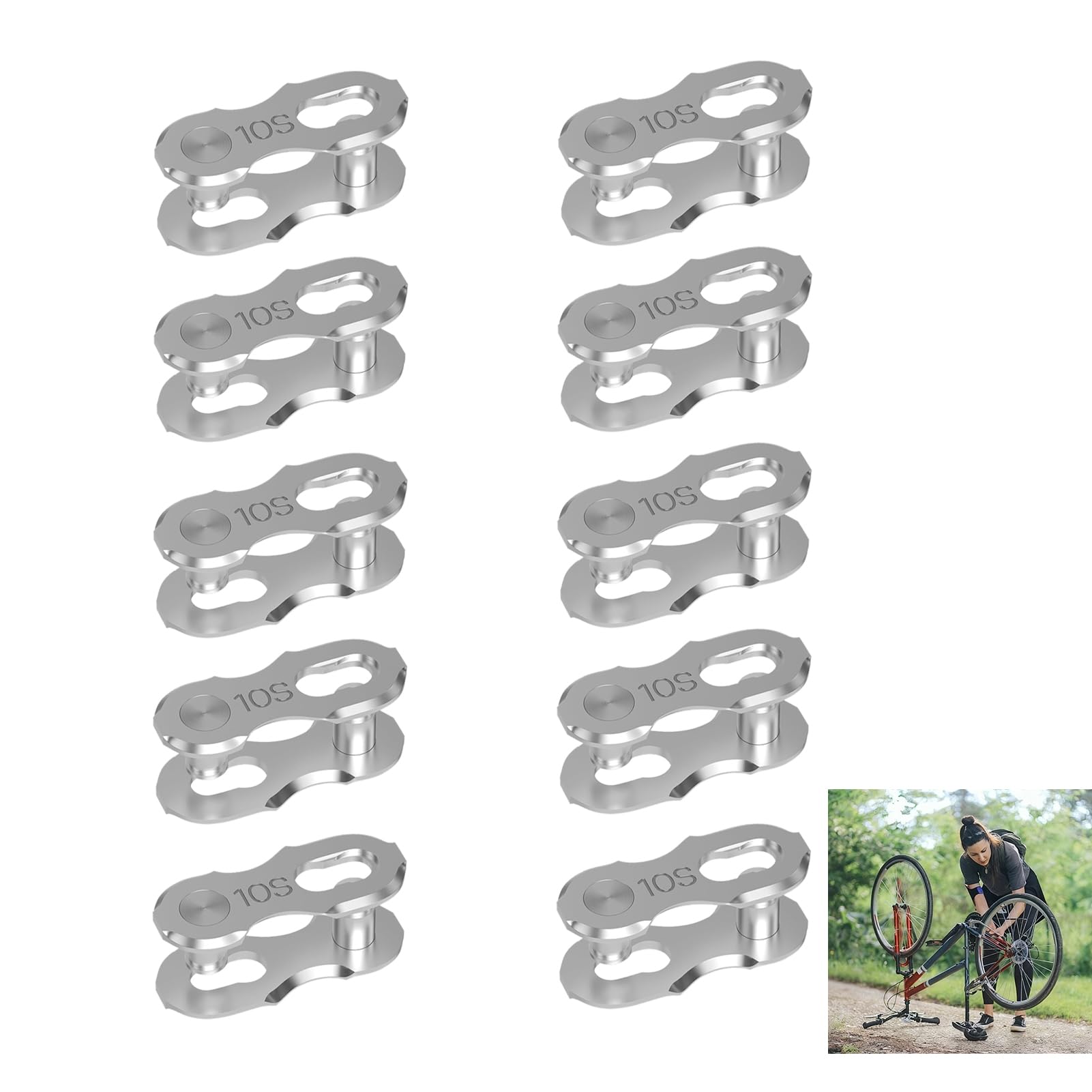 10 Paia Falsamaglia Catena Bici 10 Velocità, Maglia Rapida Catena Bici, Maglia di Collegamento Rapida Riutilizzabile per Catene da Bicicletta MTB e Bici da Corsa, Chiusura Facile Senza Attrezzi