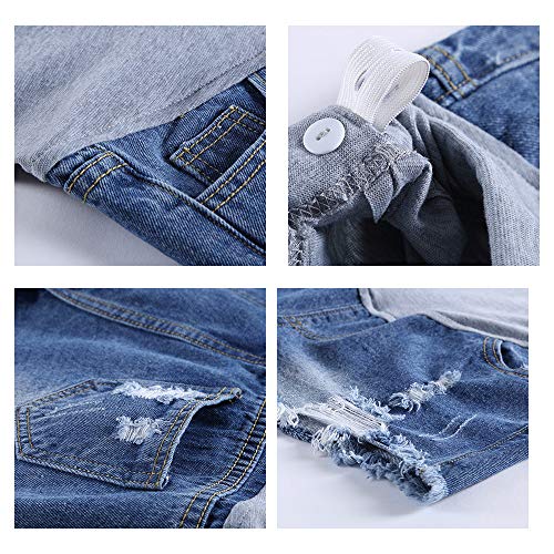 Zenicham Women's Ripped Hole Tassel High-Waisted Jeans Shorts Pants For Pregnant Women Blue #TOP6