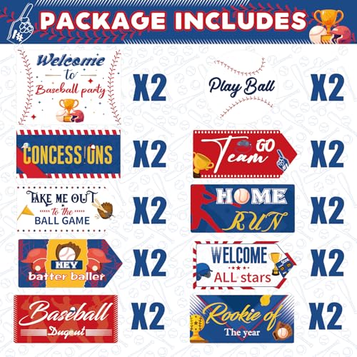 Image of Hooqict 20 Pieces Baseball Party Sign Baseball Party Decorations Welcome to Baseball Party Directional Signs for Sports Themed Birthday Party Decorations Baseball Concession Stand Party Supplies