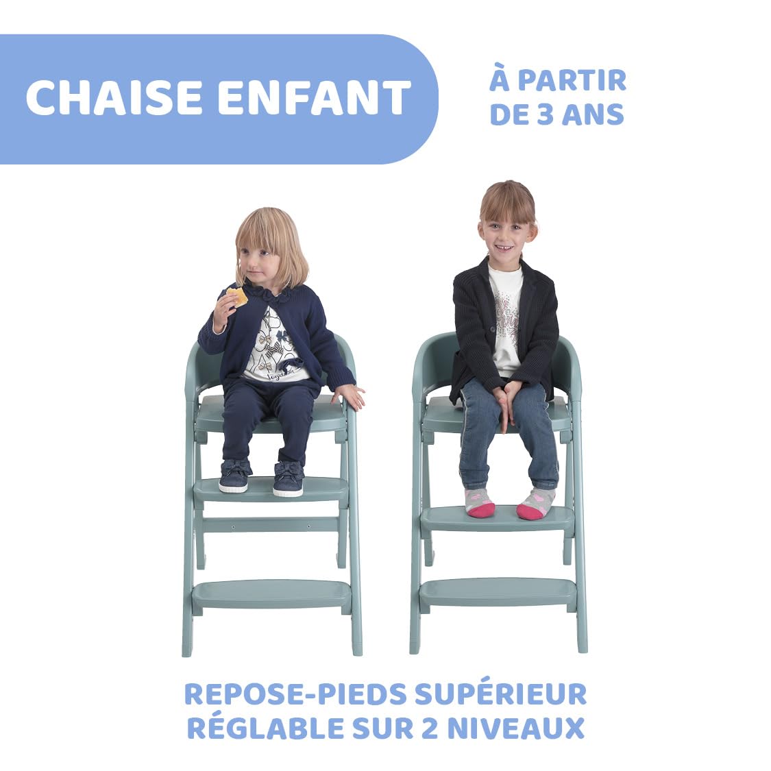 Chicco Crescendo Lite, Trona Evolutiva Bebé con 3 Configuraciones: Trona Bebés, Silla Elevadora para Niños y Taburete para adultos, De 6 meses hasta 110 kg, Cierre compacto Plegable, Verde agua
