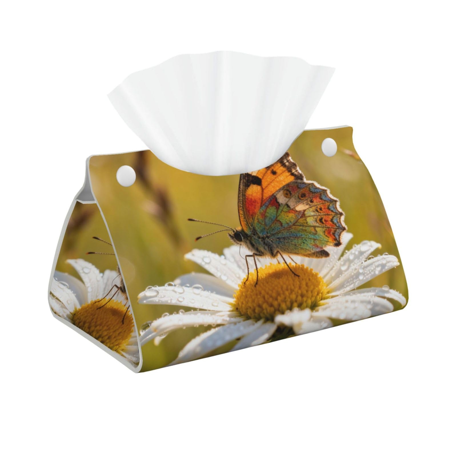 Chrysanthemums and butterflies Long Leather Tissue Box Cover-Waterproof PU Leather Tissue Holder for Bathroom, Decorative Rectangular Tissue Case