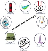 Vista 5 de 2 cadenas colgantes negras de servicio pesado con 4 mosquetones, herrajes para sillas para patio de juegos interior y exterior, sillas colgantes