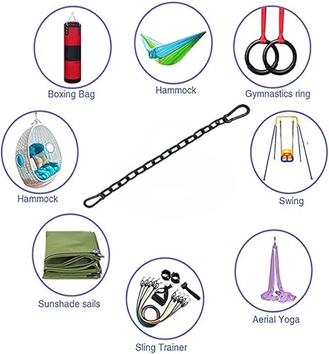 Miniatura 5 de 2 cadenas colgantes negras resistentes con 4 mosquetones, accesorios para sillas para interiores y exteriores, sillas colgantes, hamacas, sacos de