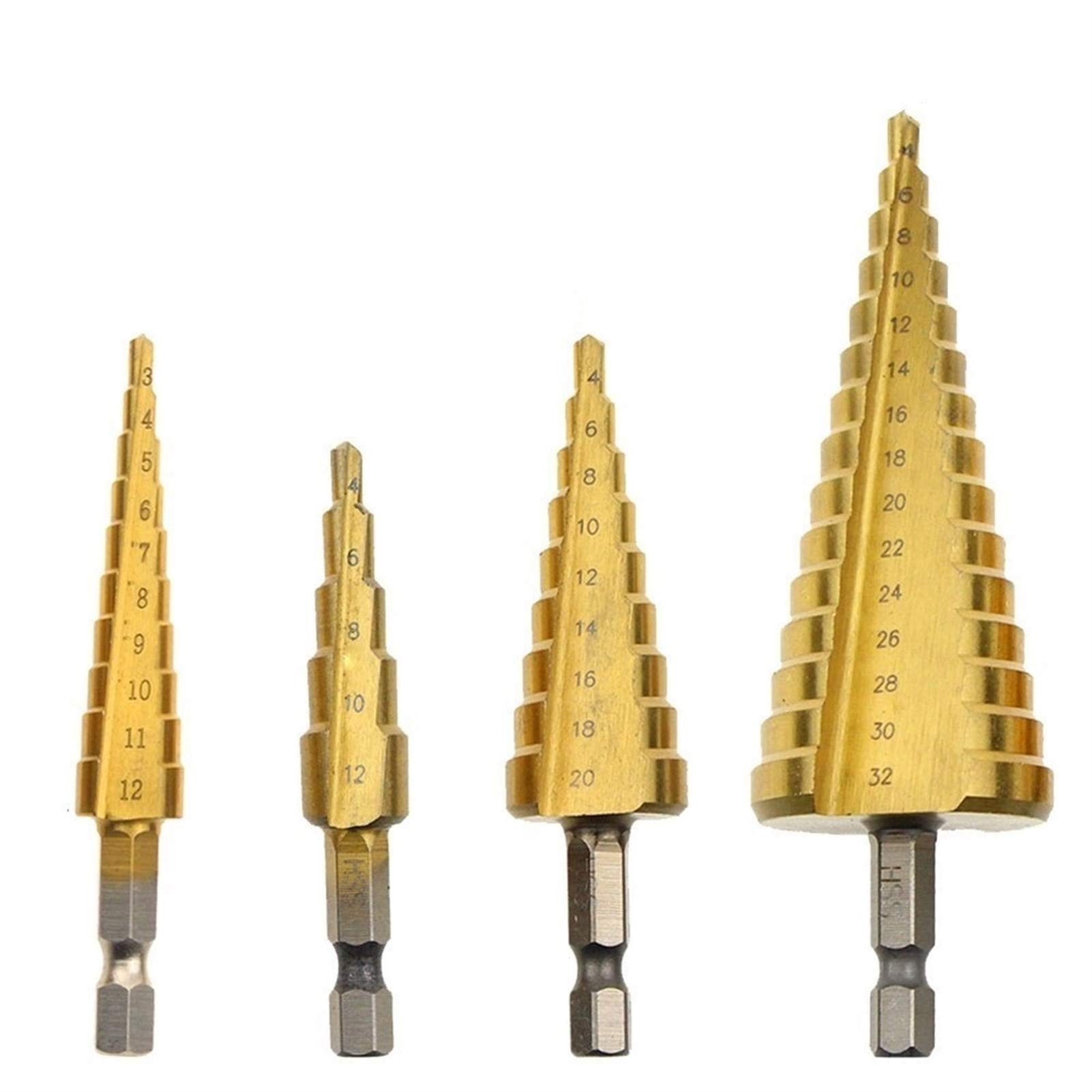 Herramientas de perforación Metal 3-12/4-12/20/32mm Broca escalonada Espiral Flauta HSS Cono de acero Titanio nitrado Mini juego de herramientas de perforación Cortador de agujeros Todo nuev