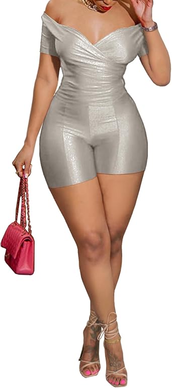 Goafuliy Two Piece Sets for Women Going Out, Sexy Off Shoulder Tops and Bodycon Shorts Set Sparkly Club Outfits