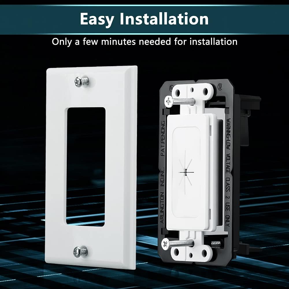 2 Pack Rubber Wall Plate Insert with Mounting Bracket, ZEXMTE Single Gang Wall Plate Cable Pass Through for Low-Voltage Cables,Cable Organizer Plastic Cover for HDTV, Home Theater Systems - White