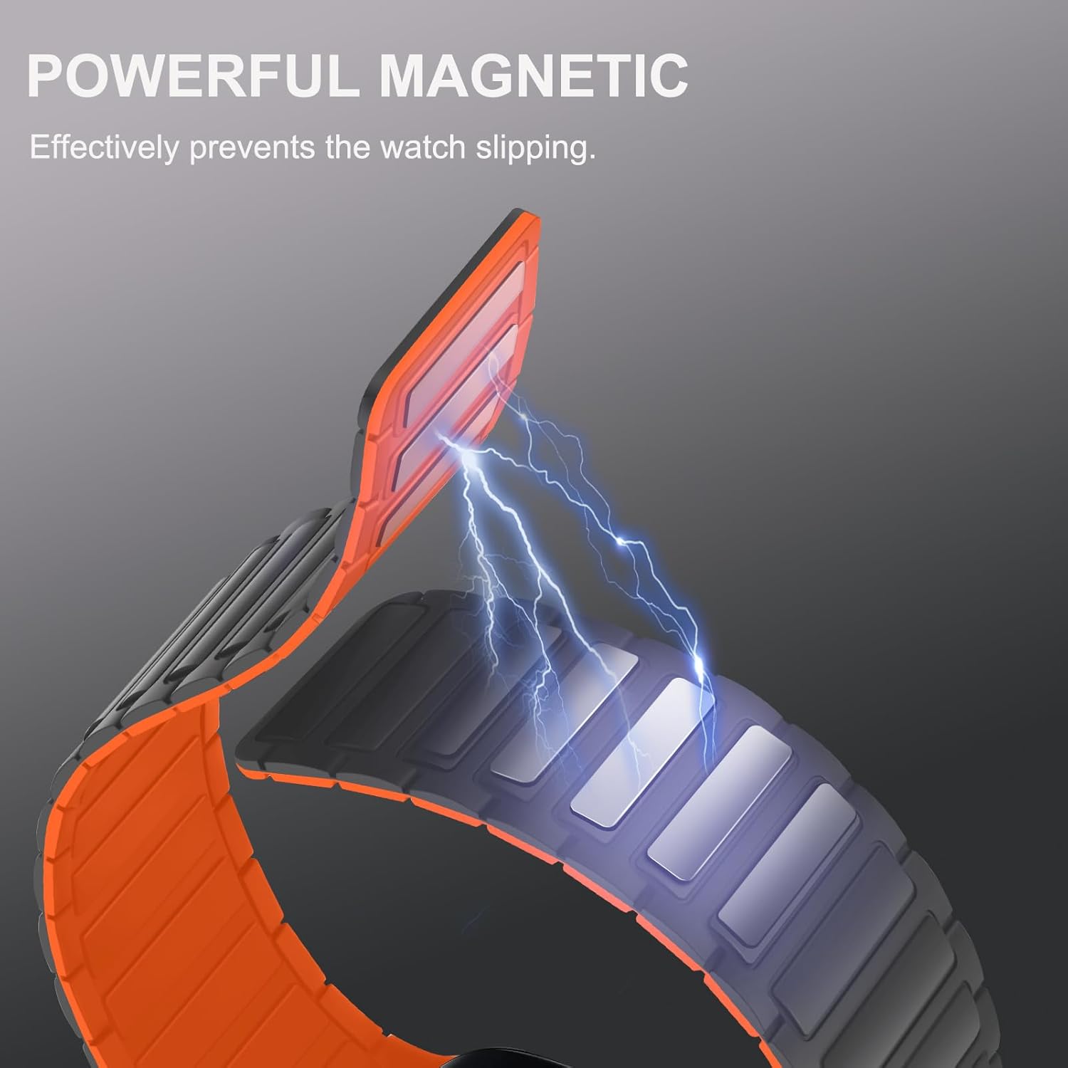 Magnetic Band Compatible with Apple Watch Band 49mm 46mm 45mm 44mm 42mm, Soft Silicone Replacement Wristband Designed for iWatch Ultra 2 Ultra SE Series 10 9 8 7 6 5 4 3 2 1, Grey Orange - Image 3