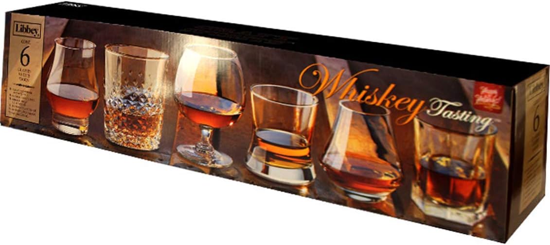 Libbey Whiskey Tasting Glasses, Assorted Sizes and Style, in Giftable Box, 6 Count