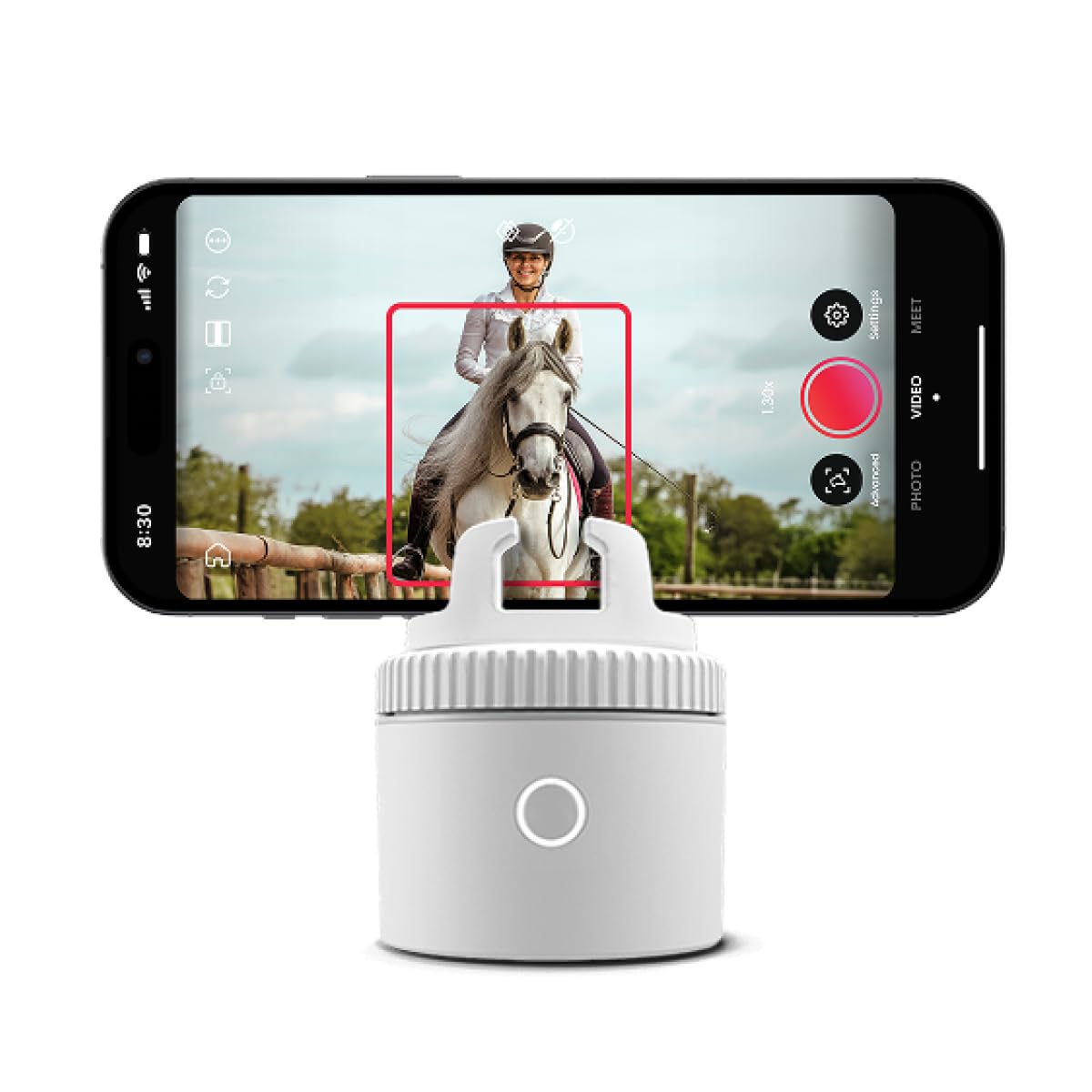 Equestrian Pod Standalone Auto Tracking Phone Holder, Face, Body & Horse Tracker, 360° Rotation, 6 Speed, Stand for Video Recording (White)