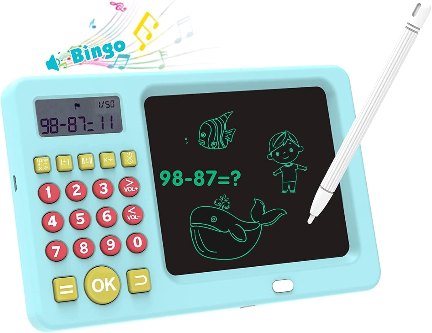 Amitasha Rechargeable LCD Writing Tablet Math Calculator Ruffpad Games for Kids Re-Writable Pad with 5.5 Inch Screen for Drawing, Playing, Handwriting Birthday Gifts for Kids