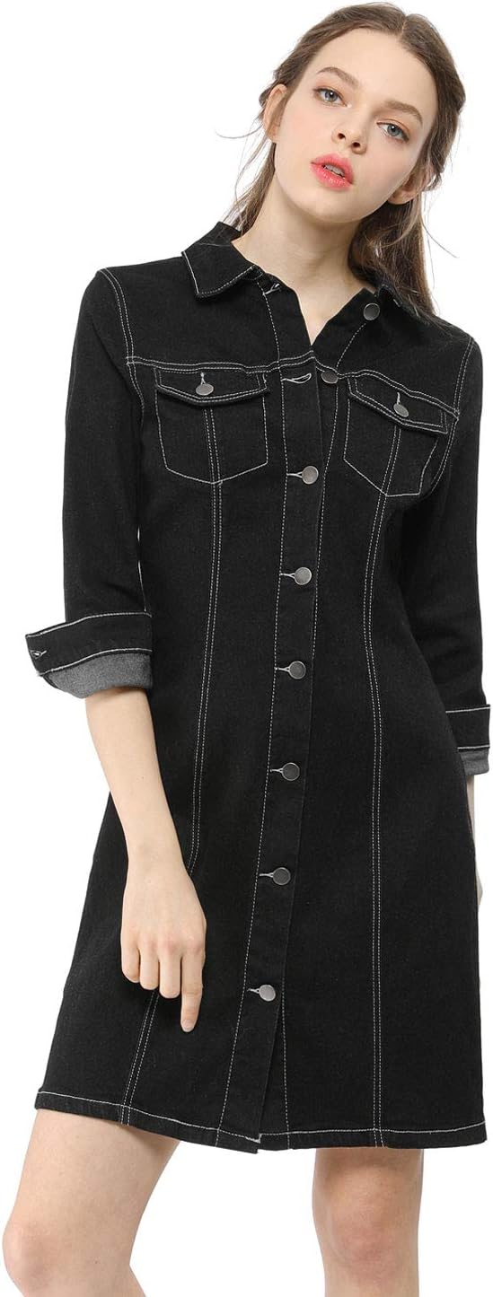 Allegra K Women's Button Down Denim Dress 3/4 Sleeve Summer 2025 Jeans Mini Dress