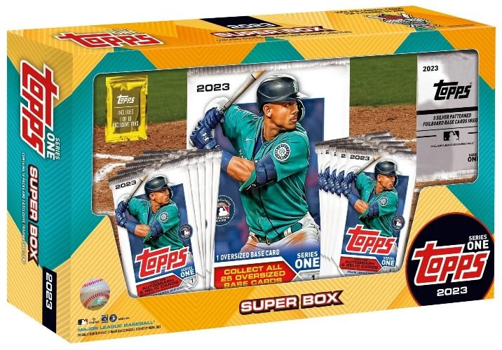 2023 Topps Series 1 Baseball MASSIVE Factory Sealed SUPER Box with 166 Cards! Includes (10) Factory Sealed Foil Packs OVERSIZED Base Card Exclusive Wrapped Enamel Pin & Card SILVER Foil Pack!