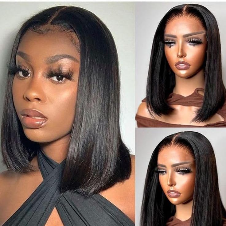 TOOCCI 10a Short Bob Human Hair Wig for Women,Straight Lace Front Wigs Human Hair,Brazilian Real Hair Lace Frontal Glueless Wig (AK13x4 lace front Bob wig human hair